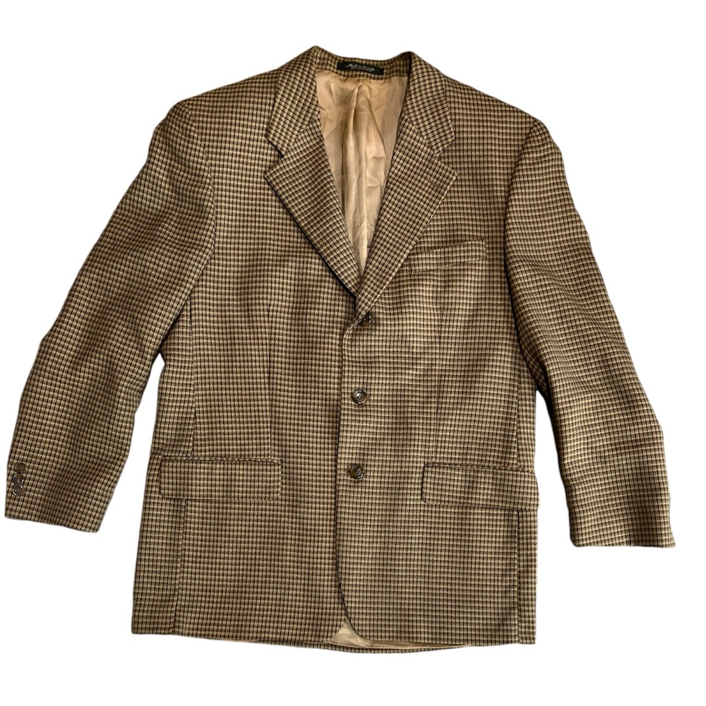Kasper 100% wool Sport Men's Brown Houndstooth 40R Three Button plaid blazer